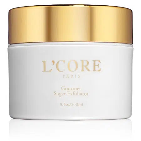The Gourmet Sugar Scrub exfoliates dead skin cells while tightening and protecting new tissue. Its pure sugar formula, enriched with oils like soybean, sunflower, safflower, and olive, hydrates and rejuvenates skin, leaving it smooth and radiant. Apply to wet skin, massage gently, and rinse with warm water.