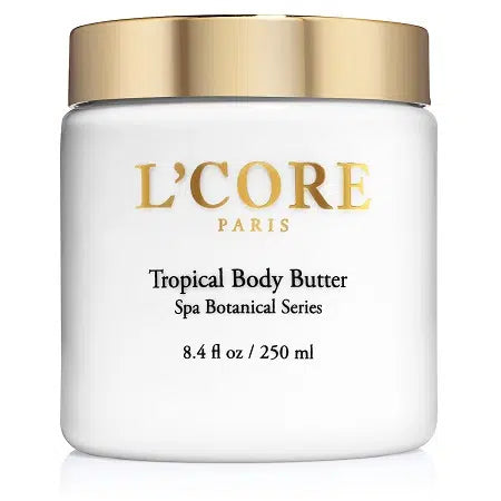 L’Core Paris’ **Tropical Body Butter** is rich in Cacao Seed Butter and Beeswax, deeply nourishing and hydrating your skin for a smooth, healthy look. This non-greasy, quick-absorbing daily moisturizer provides essential nourishment and a luxurious scent, leaving your skin soft, rejuvenated, and protected.