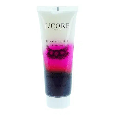 L’Core Paris’s Tropical Hawaiian Gommage is a luxurious salt and sugar scrub that exfoliates, detoxifies, and preps skin for hydration. It rejuvenates, leaving skin soft, smooth, and supple. Apply in a circular motion and rinse thoroughly.