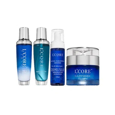 Achieve a youthful glow with the **Sapphire Collection**. This luxurious skincare line deeply hydrates, soothes, and protects your skin with antioxidants like Green Tea, Ginseng, Echinacea, and Aloe Vera. Perfect for balancing pH levels, it leaves your skin nourished, plumped, and even-toned.